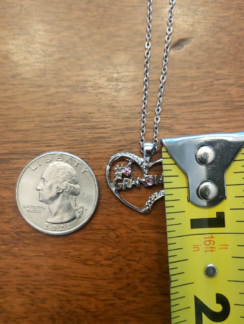 Silver Heart "#1 Grandma" Script Necklace With Pink Rhinstones - 18", Plus 2" - Picture 8 of 8